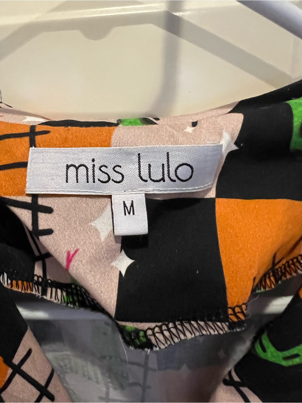Miss Lulo Women's Black & Orange Snakes and Ladders Printed Dress - Medium